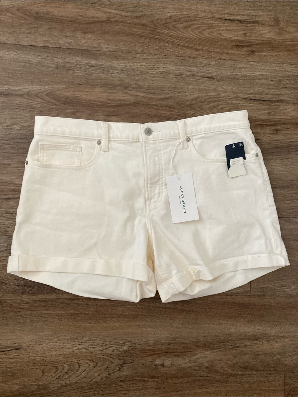 Lucky Brand Women's Cream Rolled-Hem Denim Shorts Sz14 NWT